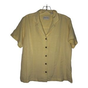 Tehana Nancy Haley‎ Button Up Shirt Summer Short Sleeve Top Relaxed Fit Yellow L